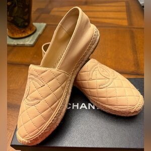 CHANEL Tan Quilted Loafers